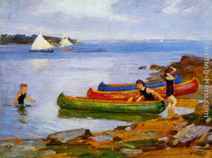Canoeing painting - Edward Potthast Canoeing art painting